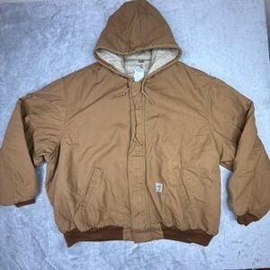 Carhartt Mens Washed Duck Insulated Sherpa Lined Hooded Jacket Brown Size XXLT